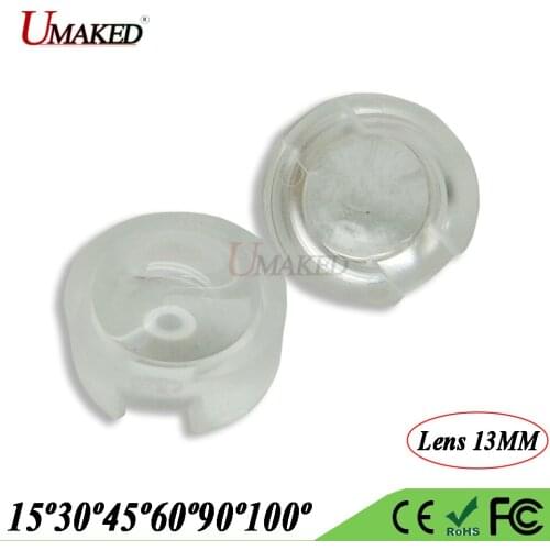13mm Mini LED Len 15 30 45 60 90 100 Degree 13mm Infrared Lens PCB Angle Needn't Holder for 1W 3W 5W LED Jewelry light bulb spot