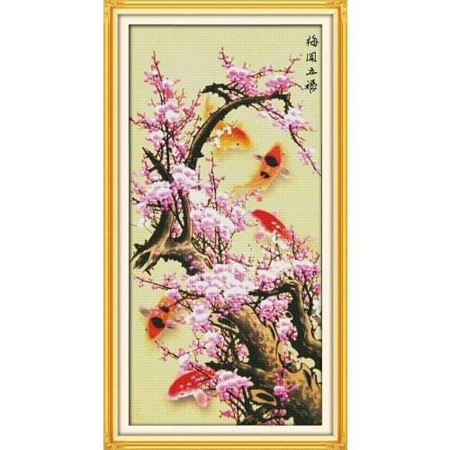 Blooming plum flower cross stitch kit flower 18ct 14ct 11ct count printed canvas stitching embroidery DIY handmade needlework