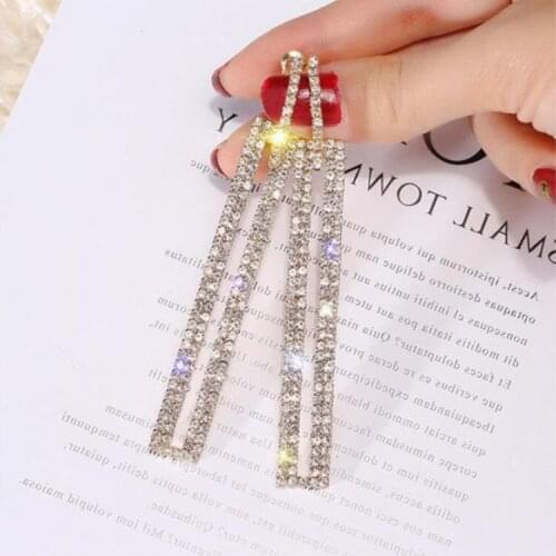 2021 New Fashion jewelry jewelry 925 Silver Needle Rectangular Gold Earrings Crystal from Swarovskis for women gifts Fit female