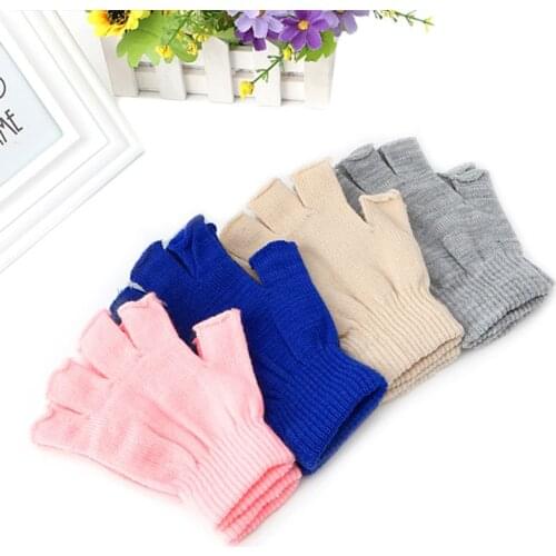 1 Pair Knitted Stretch Half Finger Elastic Fingerless Gloves Winter Soft Warm E7CA