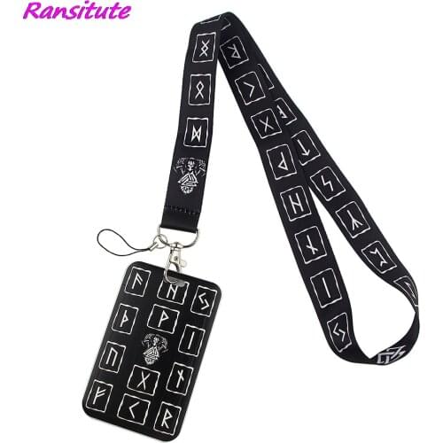 Ransitute R1503 Cool Viking Rune Painting Art Key Chain Lanyard Neck Strap For Phone Keys ID Card Creative Lanyards Card Holder