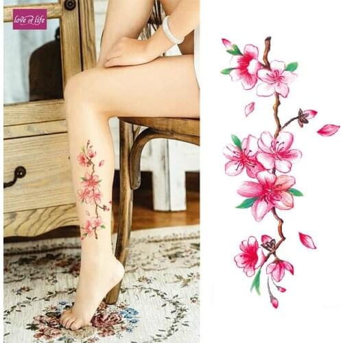 3D lifelike Cherry blossoms rose big flowers Waterproof Temporary tattoos women flash tattoo arm shoulder tattoo stickers