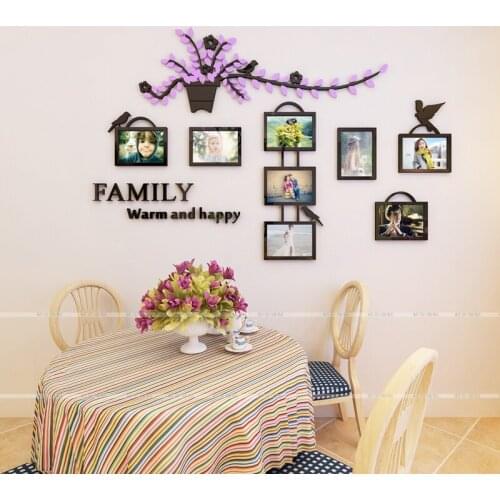Family Chlorophytum Acrylic mirror Wall Stickers Living room Photo frame DIY art wall decor Bedroom Vine branch wall stickers