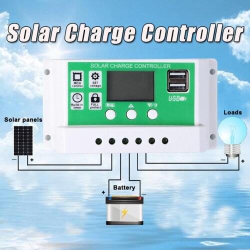 10A/20A/30A 12V 24V Solar Charge Controller Lithium Battery LCD Display PWM r Dual USB Solar Panel Charger