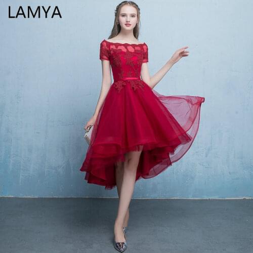LAMYA High Low Evening Party Dresses Elegant Short Lace Sleeve Prom Dress 2021 Cheap Vintage Plus Size vestido de festa