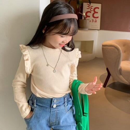 Spring Autumn Baby Girls Clothes 2020 Fashion Girls T shirt Ruffle Collar Basic Shirt Cute Cotton Girls Tops Tee BC890