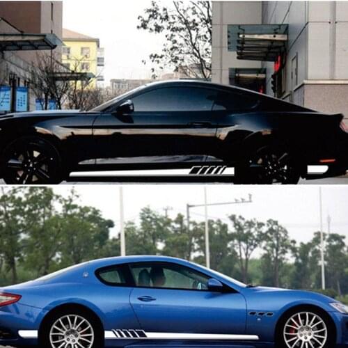 For All Car Styling 2 Pcs Racing Sport Car Door Side Stripes Skirt Sticker Body Decal Vinyl Graphic Auto Deceration Accessories