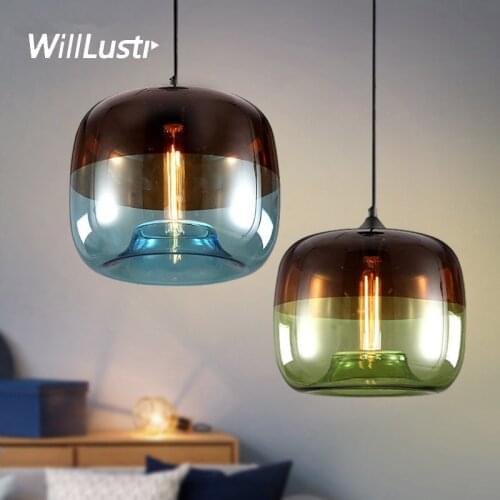 Vintage Glass Pendant Lamp Coffee Green Blue Color Suspension Light Restaurant Cafe Bistro Hotel Sitting Room Hanging Chandelier