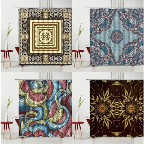 Bohemian Shower Curtain Set India Mandala Flower Geometric Printed Bath Curtains Fabric Screen Bathroom Decor Multiple Size