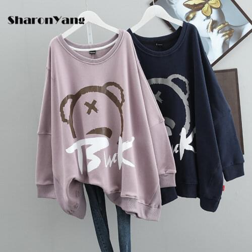Women 2021 Printing Sweatshirts Oversize Long Sleeve O Neck Loose Pullovers Female Tops for Women Plus Size Autumn