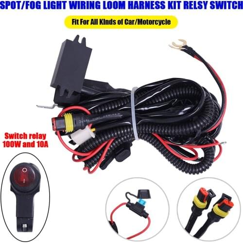 12V Motorcycle Fog Light Wiring Harness 100W 10A Relay Switch Fog Light Spotlight Wiring Loom Harness Kit Universal for Cars