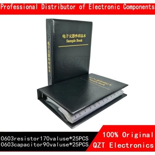 0603 SMD Resistor 0R~10M 1% 170valuesx25pcs=4250pcs + Capacitor 90valuesX25pcs=2250pcs 0.5PF~22uF Sample Book