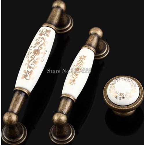 Top Designed 10PCS Ceramic Door Handles European Antique Furniture Handle Drawer Pulls Kitchen Cabinet Handles and Knobs