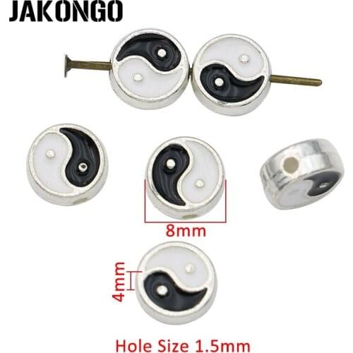 20PCS Silver Plated Enamel Yinyang Spacer Beads for Jewelry Making Bracelet Accessories DIY Handmade Craft 8mm