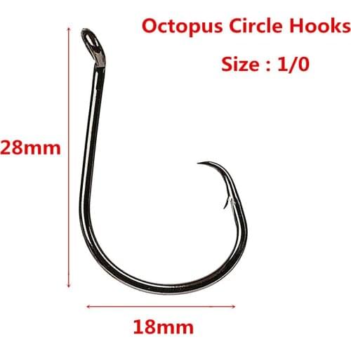 50pcs 1/0 Circle Fishing Hooks Saltwater Offset Fly Fishhooks Jig Barbed Freshwater Hooks High Carbon Steel Fishing Tackle