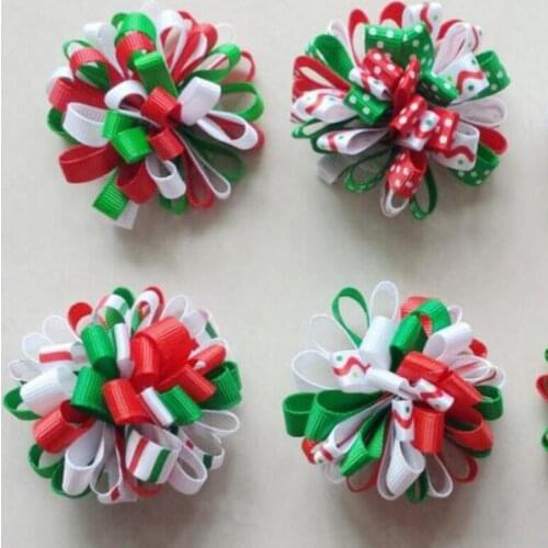60pcs Christmas loopy bows hair accessories kids Ribbon boutique Xmas hair bows clip flower hair ties girls headband HD3236