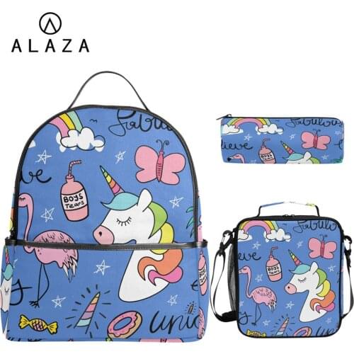 ALAZA 3pcs bag set girl school bags kids Mochila Escolar Infantil unicorn print Children Pencil Shoulder Book Bags backpack Boys