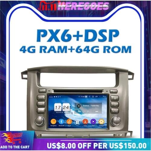 PX6 DSP Android 10.0 4GB RAM Car DVD Player Touchscreen Wifi Bluetooth 5.0 GPS Google map For Toyota Land Cruiser 100 1998-2007