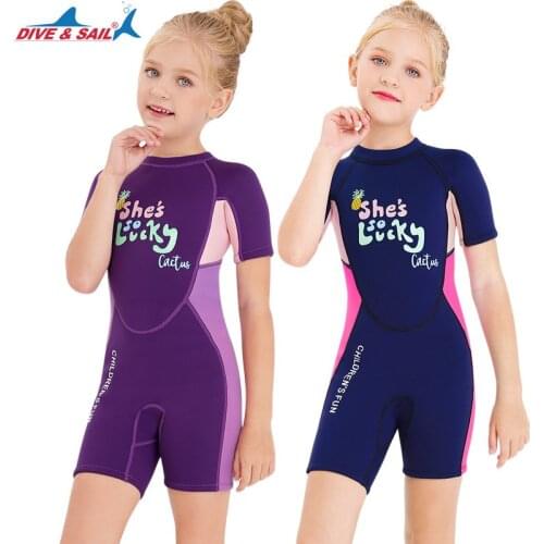 2020 Spring Kids Girl Keep Warm UV Protection Swimwear Short Sleeves Warm Swimsuit 2.5mm Neoprene Diving Suit Wetsuit Children