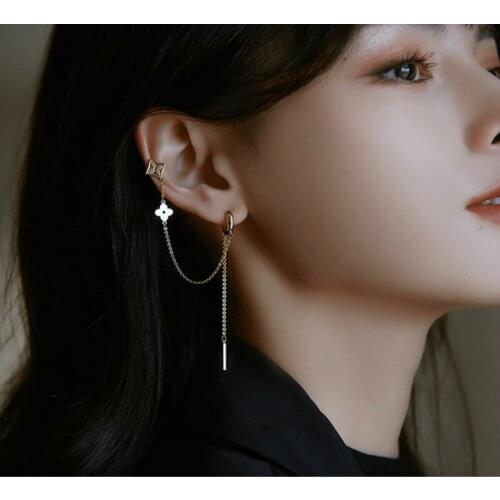 Long Tassel Earrings For Women Golden Trendy Unique Flower Design Hanging Ear Clips Girl Jewelry Girlfriend Birthday Present