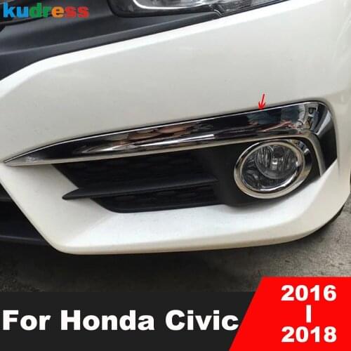 For Honda Civic 2016 2017 2018 10th Sedan ABS Chrome Front Foglight Cover Trim Fog Light Lamp Eyelid Strip Car Accessories 2pcs