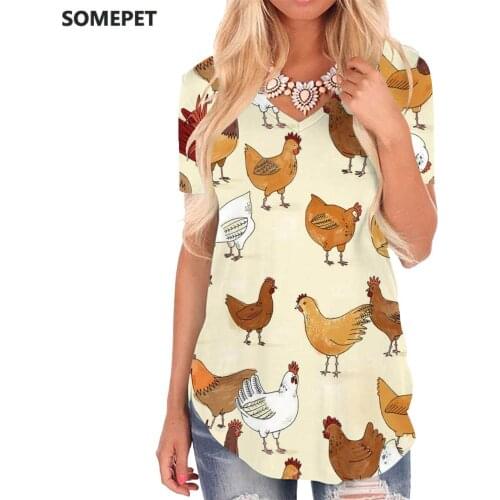 SOMEPET Chickens T Shirt Women Animal Tshirts Printed Harajuku V-neck Tshirt Home T-shirts 3d Womens Clothing Punk Rock Cool
