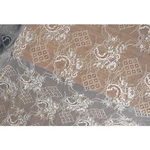 GLACE 3M/Lot Wide1.5M eyelash lace fabric with gold line for DIY dress sewing clothing fabric wedding dress accessories TX392