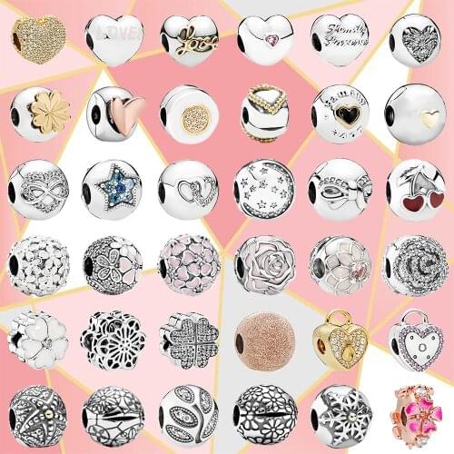 Kakany 2021 New S925 High Quality Peach Blossom Snowflake Bow Knot Pavé Crown O Padlock Clip Fashion Exquisite Diy Jewelry