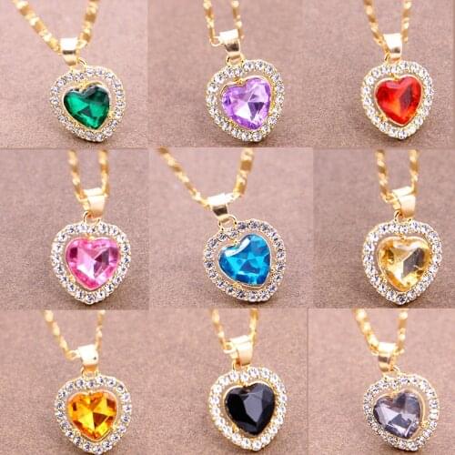 Classic Color Titanic Heart Of Ocean Crystal Rhinestone Heart Sharped Pendant Necklace Blue Champagne Pink Fine Jewelry Girl Gif