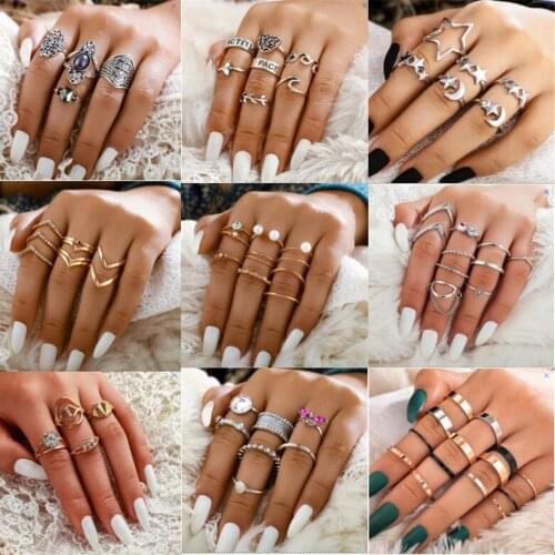 LIMARIO Boho Vintage Gold Star Midi Moon Rings Set For Women Pearl Crystal Midi Finger Ring 2021 Female Bohemian Jewelry Gifts