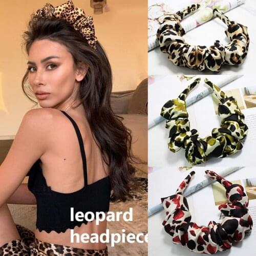 Hot Selling New Fashion Hairband Animal Leopard Print Fabric Oversize Large Pleated Headband for Women Hair Accessories