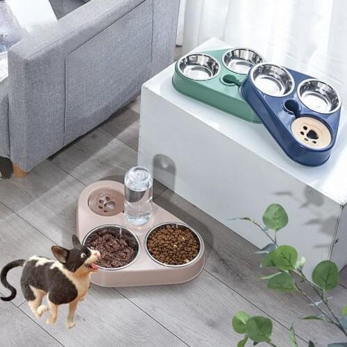 Cat Food Bowl 3 in 1 Pet Feeder Automatic Drinking Cat Bowl Stainless Steel Puppy Kitten Feeding Water Dispenser Pets Supplies