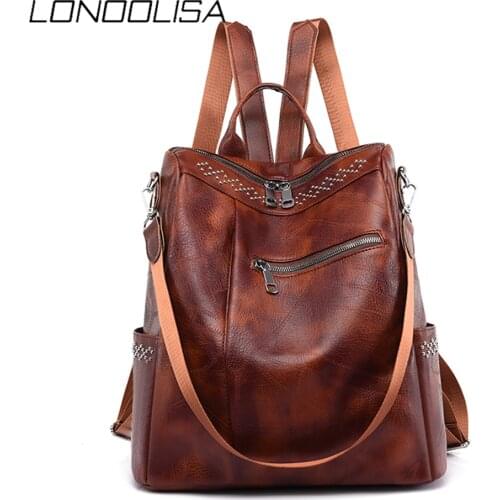 Multifunction Vintage Women Backpack High Quality Leather Backpacks for Teenage Girls Female School Shoulder Bag Bagpack mochila
