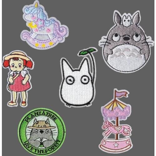 Cartoon Totoro Animal iron On Patches Merry-go-round Embroidered Cloth Applique Badge Children DIY Accessory