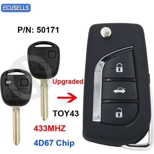 Upgraded Folding Flip Remote Key 433MHz 4D67 Chip for Toyota Prado 120 RAV4 Kluger Avensis Tarago P/N: 50171 TOY43 Uncut Blade