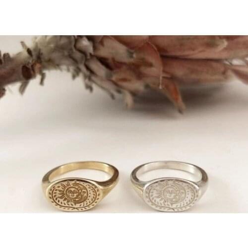 Retro Sun And Moon Design Open Ring For Couples Gold Silver Minimalist Trendy Bohemia Statement Women Man Wedding Finger Ring