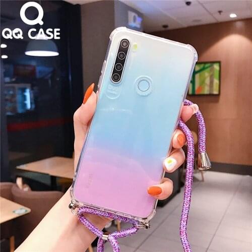 Necklace Lanyard Clear Phone Case For Redmi 6 Pro 7 7A 8 8A Note 5 6 7 8 8T 9 Pro K20 K30 Pro Strap Cord Chain Soft Back Cover