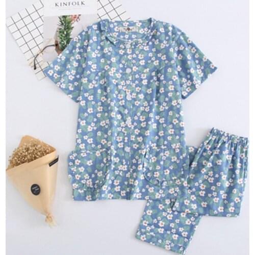 100% Cotton Pajamas Set Women Mom Casual Cartoon Pyjamas 2Piece/Set Short Sleeve Shirt Big Size Home Mom Sleepwear