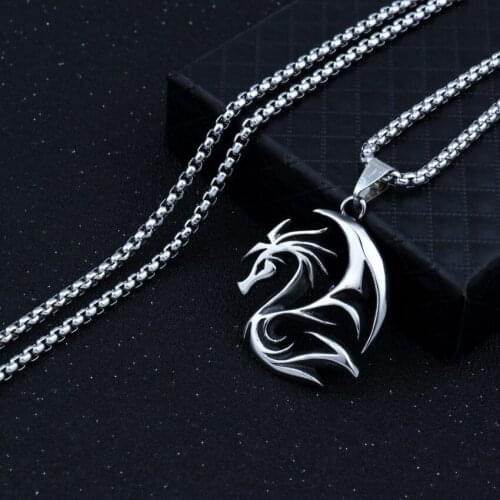 Flame Dragon Pendant Domineering Mens Necklace Titanium Steel National Style 12 Zodiac Dragon Retro Pendant Necklace Jewelry