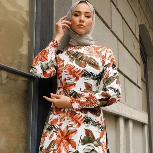 Leaf Patterned Sleeve Pleated Dress Turkey Muslim Fashion Hijab Islam Clothing Dubai Istanbulstyles Istanbul 2021