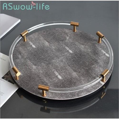 37*6cm Round Devil Fish Glass Trays Decoration Storage Trays Fruit Snack Food Tray Serving Tray For Kitchen Storage