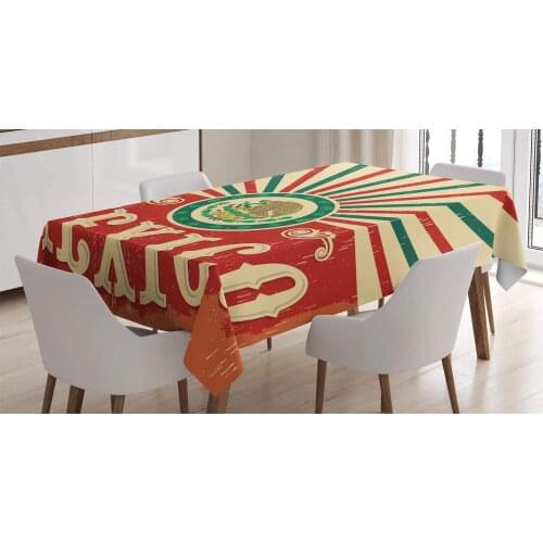 Retro Pop Art Style Mexico Calligraphy with Tribal Classic on Grunge Image Dining Room Kitchen Custom Table Cover