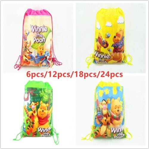 New Winnie Pooh Disney Bear Non-woven Fabric Drawstring Backpack Gift Bag Storage Bag Kids Boys favor school bags Party Supplies