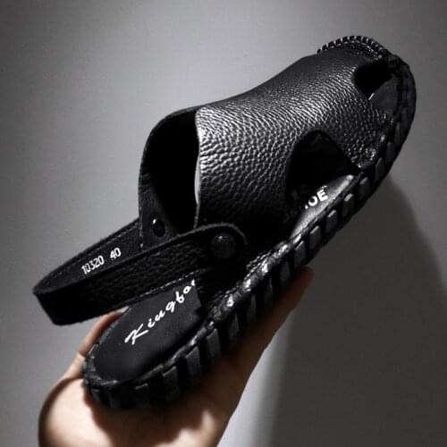 Summer Cow Leather Sandals Slippers Retro Style Beach Shoes Outdoor Non-slip Men Home Fashion Casual Single Shoes Flip Flops Men