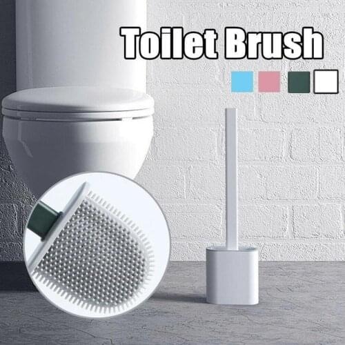 Silicone Toilet Brush with Holder Set Toilet Bowl Brush for Bathroom No Scratch Soft Toilet Cleaner Brush Wall Mounted Creative