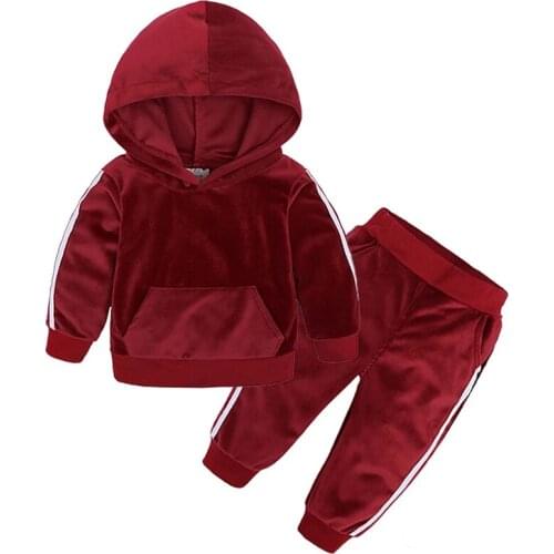 Toddler Boys Girls Clothes Sets Baby Girl Boy Velvet Tracksuit Sport Suits Kids Clothing Set Children Hooded Top Pants Suit 2019