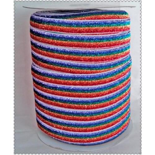 Stretch Striped Metallic Velvet Ribbon Color Sparkle Ribbon 3/8" Elastic Rainbow Glitter Velvet Ribbon