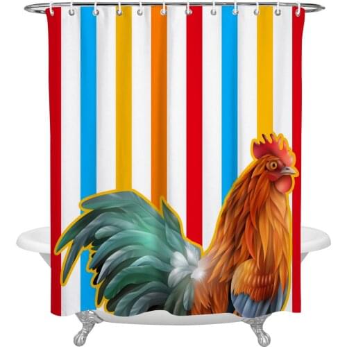 Animal Rooster Stripes Texture Shower Curtain Home Bathroom Decor Shower Curtain Waterproof Christmas Shower Curtain
