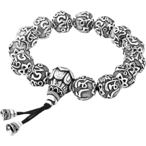 Xiangcheng silver six words on hand S990 Zuyin silver silver gift couple Bracelet beads Retro
