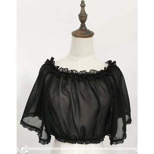 Japanese lace Gothic lolita fashion Short Sleeves crop top Flying sleeves off shoulder Sweet classic white chiffon Lolita Blouse